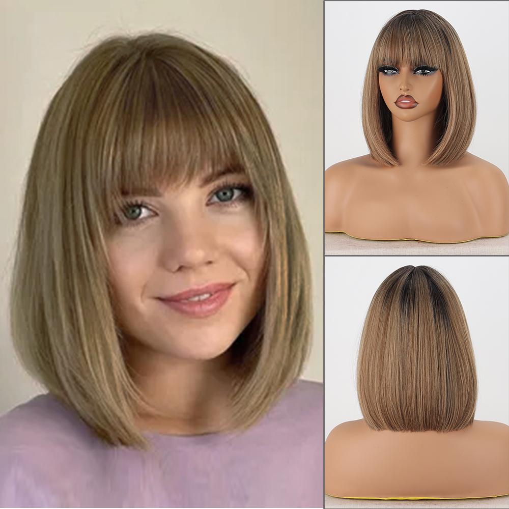 MISS WIG Женский короткий прямой фиолетовый парик до плеч с челкой из синтетического волокна, натуральный прямой парик Боб для косплея