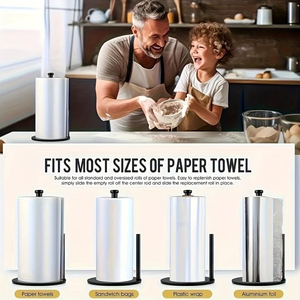 Stainless Steel Paper Towel Holder Weighted Base Roll Organizer  Kitchen Countertop