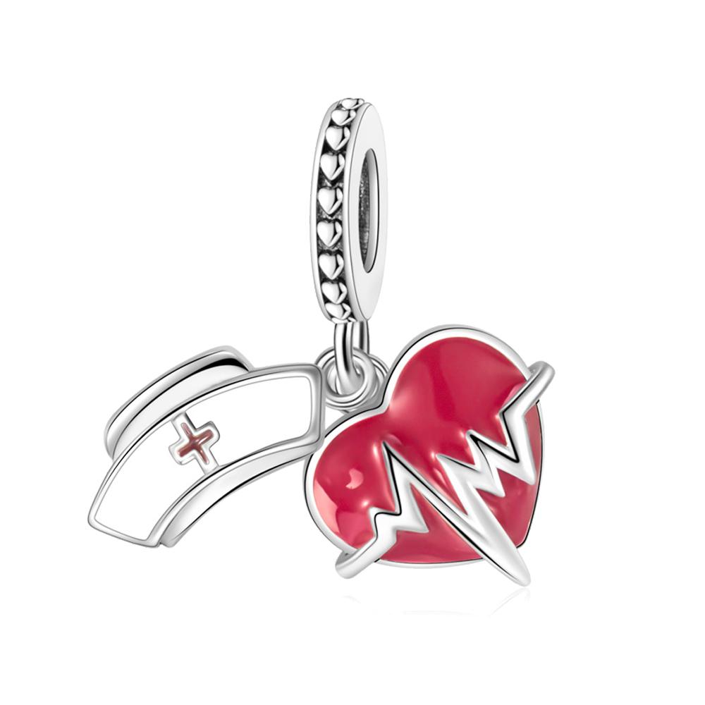 Шармы-подвески из серебра 925 пробы 'Скорая помощь' с таблеткой, стетоскопом, аптечкой для браслета, подарок на День медсестры, ювелирное изделие