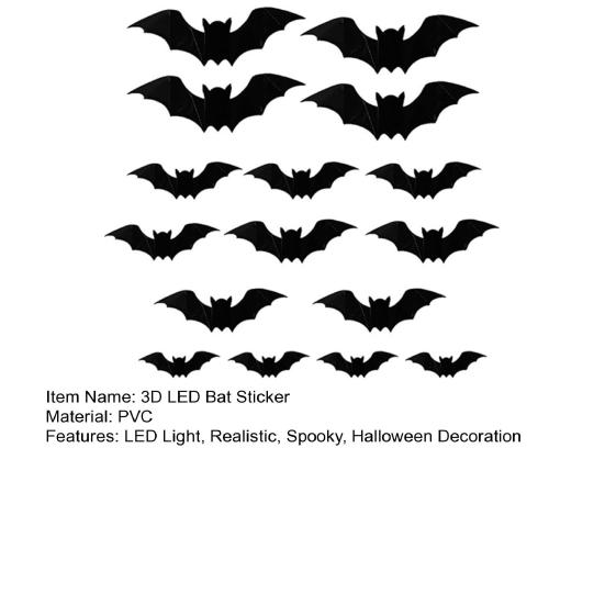 16 Pcs Halloween 3D Lighted Bat LED Bat Wall Stickers with Purple Light Spooky Light-up Glowing Bat Clings for Home Bar Halloween Party Decor
