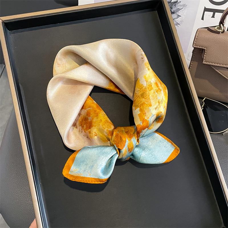 Fashion 100% Real Silk Scarf 53cm Square Bandelet Women's Silk Temperament Small Scarf Neck Decorative Wrap Printed Scarves
