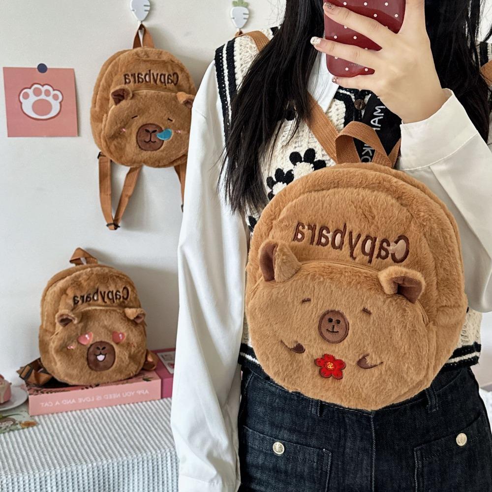 Вышитый Плюшевый Рюкзак Капибара PP Хлопок Большая Вместимость Школьная Сумка Мальчики