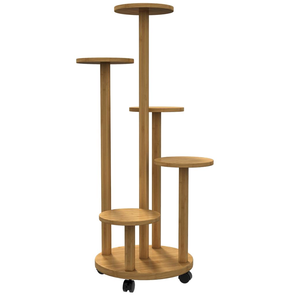 Bamboo Plant Shelf Round Flower Shelves Flower Pot Stand 5 Levels Natural Wood