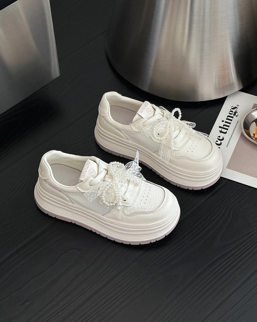 Leather Mesh Breathable Little White Shoes Women's 2025 Summer New Lightweight Thick-soled Heightening Korean Version of Versatile Casual Sports Shoes