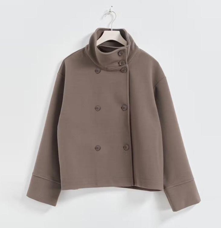 European and American autumn and winter new women's clothing temperament elegant stand-up collar button long-sleeved woolen jacket