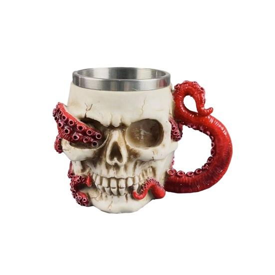 Novelty Beer Mug Skull Shape Realistic Octopus Tentacles Stainless Steel Medieval Halloween Party Wine Cup Whisky Shot Glasses Drinking Cup
