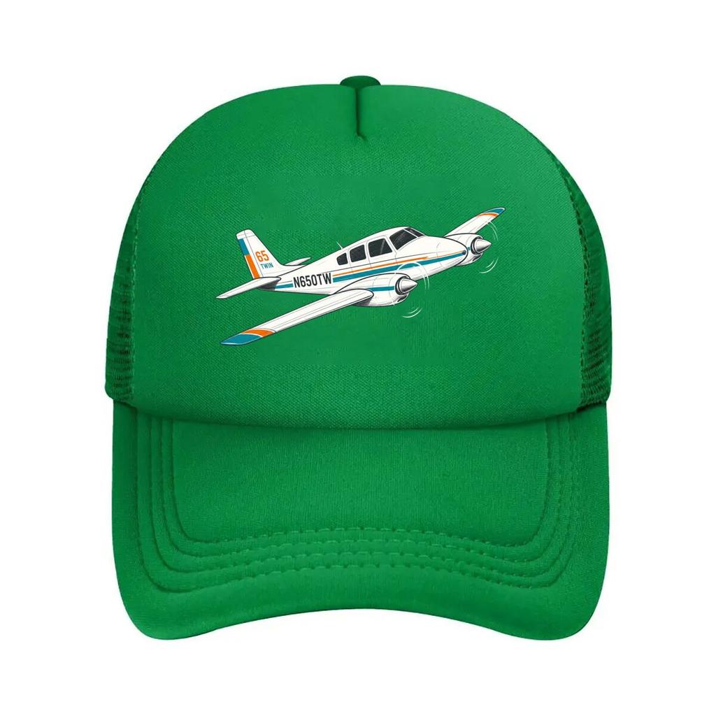Vintage Twin Engine Airplane Line Ar Mesh Baseball Cap Polyester Forward Observations Hat Adjustable Golf Hat Summer