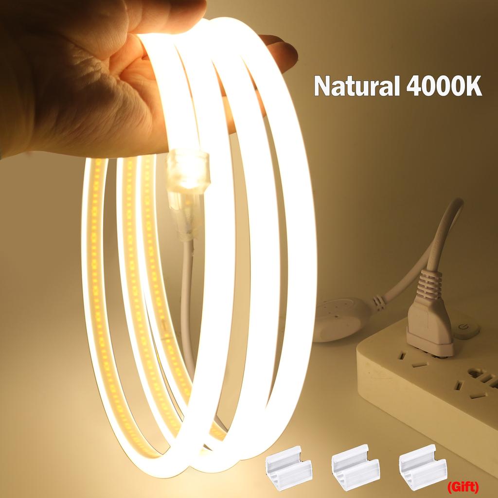 COB LED Strip 220V EU Plug CRI RA90 Waterproof 288 LEDs/m High Bright 270 Degree Outdoor FOB LED Tape Bedroom Kitchen Lighting