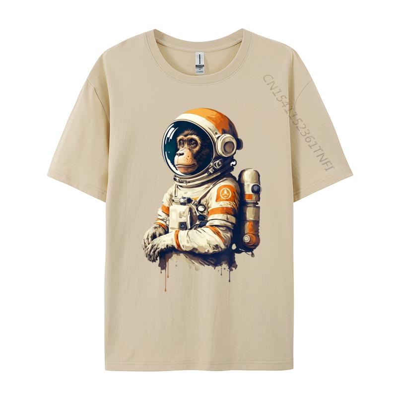 space vintage travel astronaut monkey astronaut Custom Camisa T-Shirt Tops Tees Retro Cotton Normal Clothing Shirt