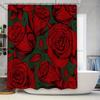 Red Roses Shower Curtain Green Background Waterproof Bathroom Decorative Home Accessories Large Size (56 X 72 Inches)