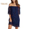 Женское мини-платье с открытыми плечами и цветочным кружевом, летнее расклешенное свободное короткое платье с короткими рукавами для пляжных вечеринок в ночных клубах