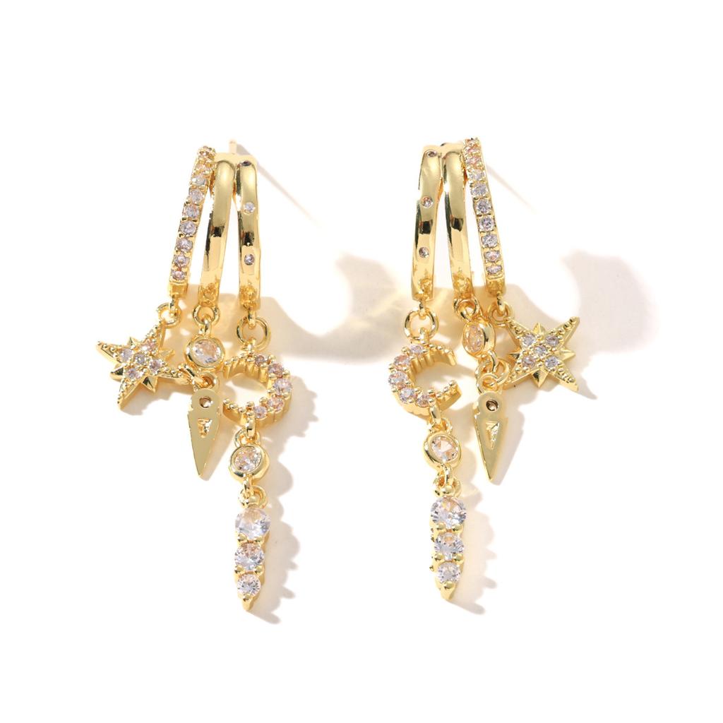 Hot-selling star-moon asymmetric earrings in Europe and America, three-piece set ins fashionable zircon stud earrings, ear buckles