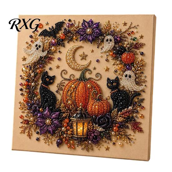 Quirky Halloween Art Projects Ghost Faux Pearl DIY Kit, Spooky 3D Bead Festive Kit Painting Crafts, Gothic Wall for Adults Beginners Creative