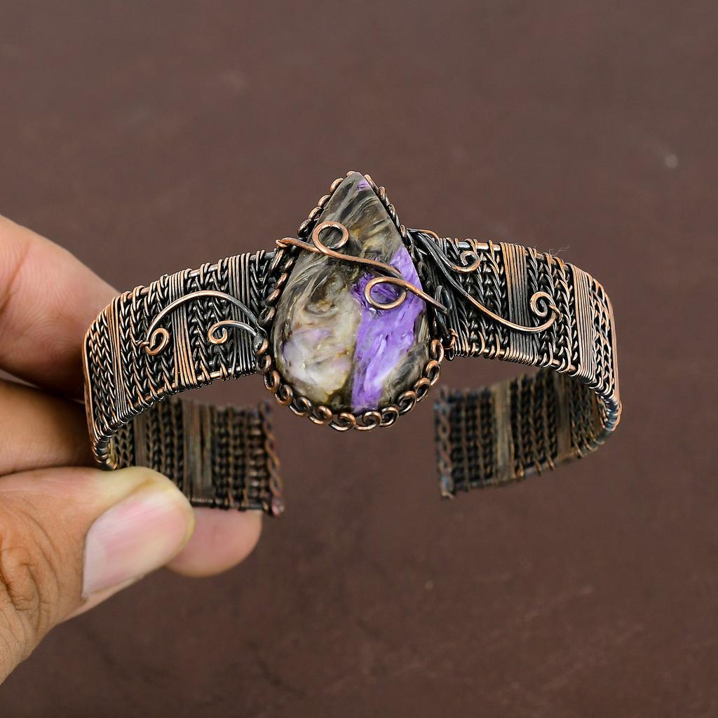 Русский чароит, браслет-манжета ручной работы с оплеткой из медной проволоки, регулируемый m1k27