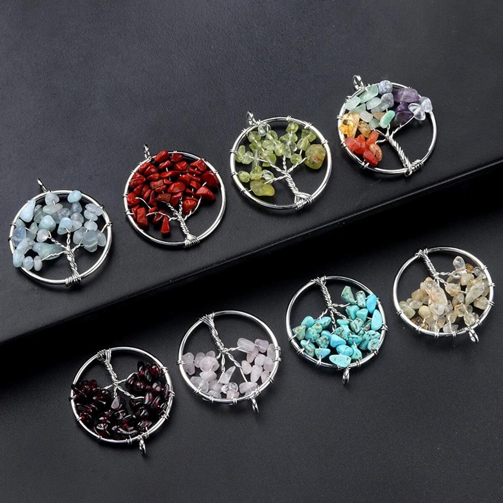 1 шт., кулон «Древо жизни», натуральный камень, обмотка, гравийный кулон для изготовления ювелирных изделий, ожерелье, аксессуар «сделай сам», размер 30x30 мм