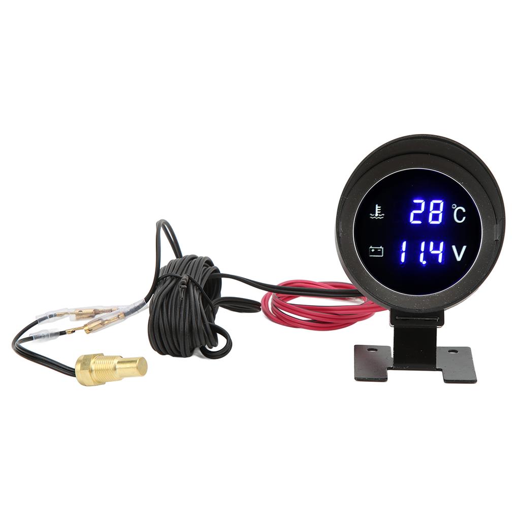 Round Digital Water Temperature Gauge LED Voltmeter DC 9V‑36V With Blue Light for Car Motorcycle ATV