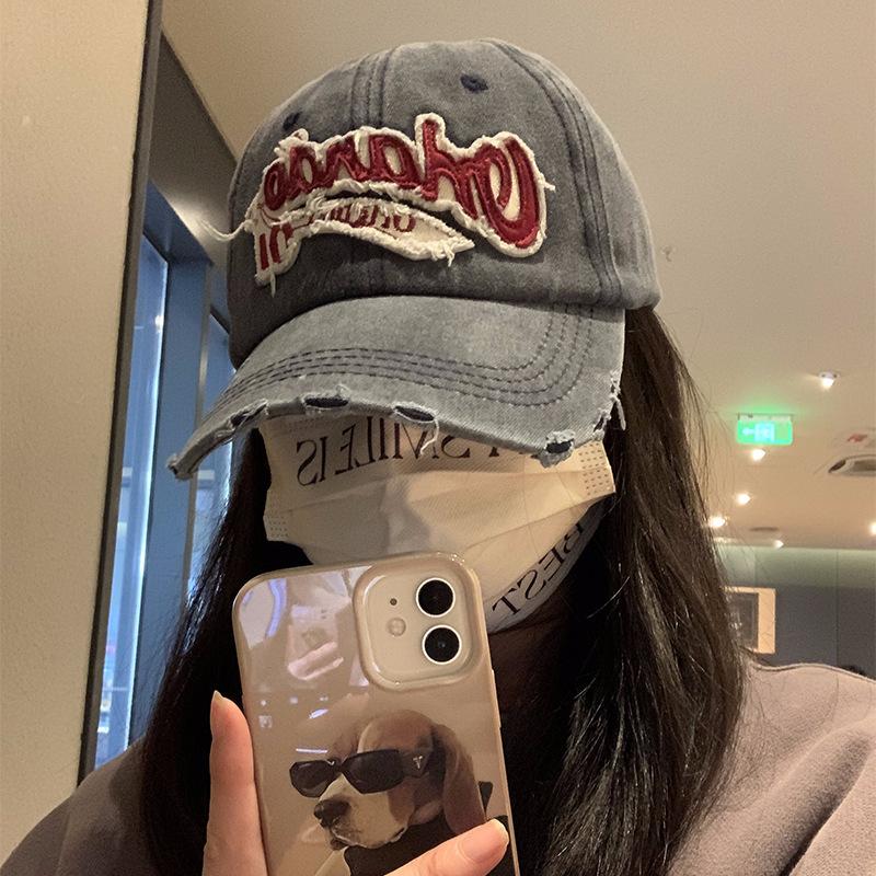 Американская ретро старая бейсболка женская большая голова стиранная рваная джинсовая широкополая шляпа бейсболка показывающая лицо маленькая шляпа