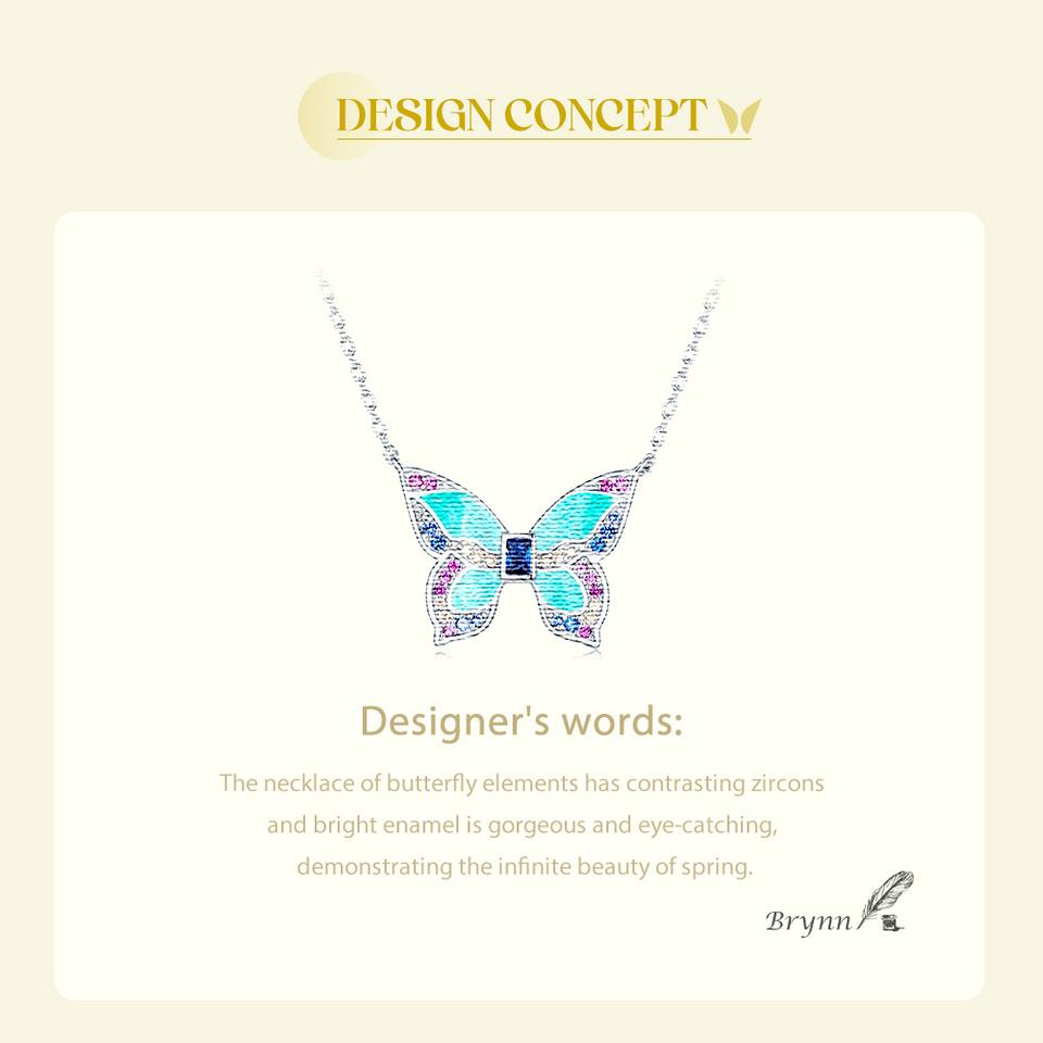 WOSTU 925 Sterling Silver Colorful Butterfly Charm Necklace Spring Jewelry Gift For Cute Insect Chain Necklace Birthday Gift