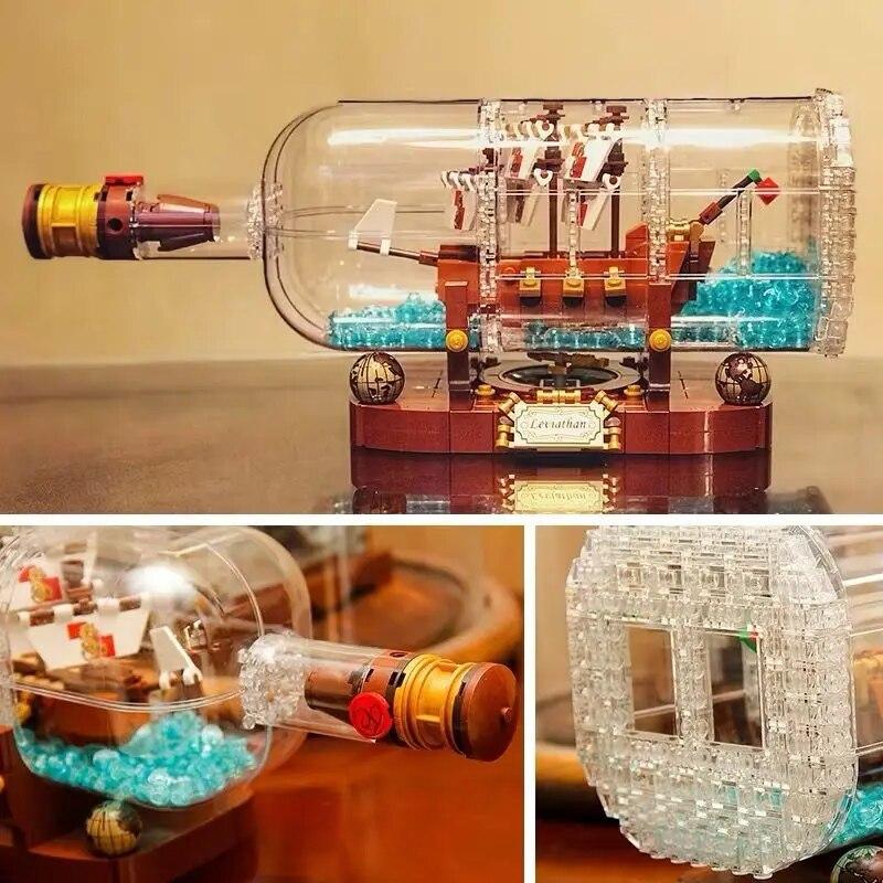 Корабль в бутылке, дрейфующие лодки, строительные блоки, кирпичные лепинблоки, детские развивающие игрушки, рождественские подарки для мальчиков