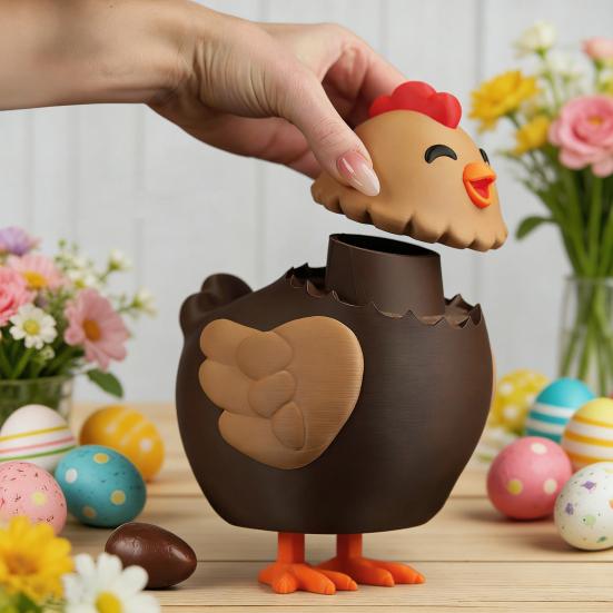 Машина-диспенсер для конфет 'Курица, несущая шоколадные яйца' 3D-печать Милое животное Диспенсер для конфет Настольный декор для Пасхальной корзины Подарки на вечеринку