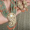 Silver Gold Finish Kundan & Semi-Precious Green Stones Necklace Set