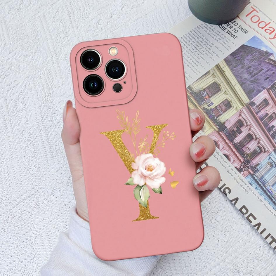 Для Apple iPhone 11 12 Pro Max 13 Mini 6 7 8 Plus чехол для телефона Роскошный цветок буквы жидкий мягкий силиконовый противоударный чехол для iPhone чехол-бампер