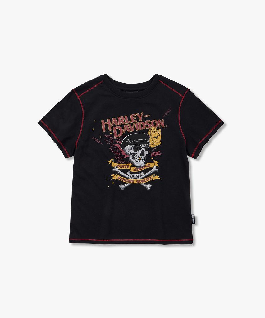 HARLEY-DAVIDSON COLLECTIONS® [Женская] Укороченная футболка с принтом 'Череп и Глобус' Черная_Hh26111052
