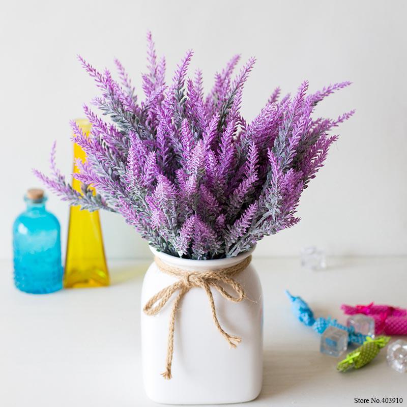 25 Heads Bouquet Romantic Artificial Flower Purple Lavender Bouquet With Green Leaves Home Decor