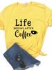 Женская футболка Жизнь начинается после кофе с принтом Футболка женская с коротким рукавом и круглым вырезом Свободная футболка женская повседневная футболка Топы