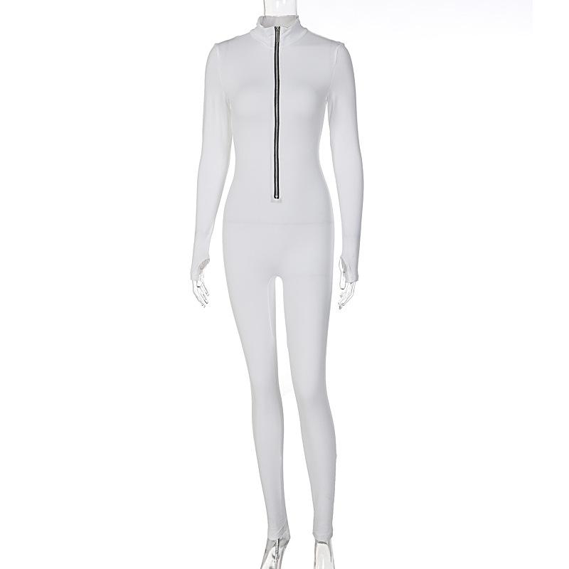 Женский повседневный комбинезон, сексуальный тонкий фитнес-комбинезон с длинным рукавом, женский плотный однотонный комбинезон