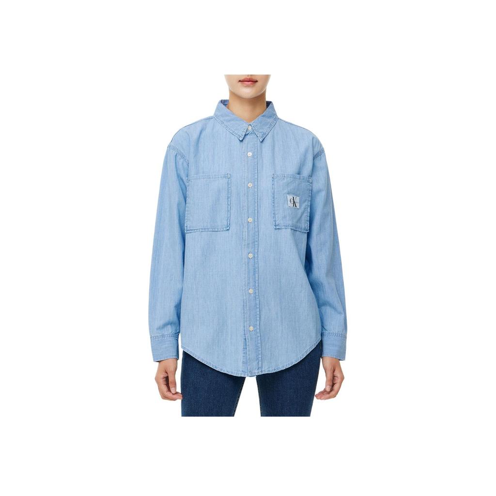 Calvin Klein Однотонная рубашка свободного покроя из денима с длинными рукавами, женские топы, светло-голубые J224343-1AA