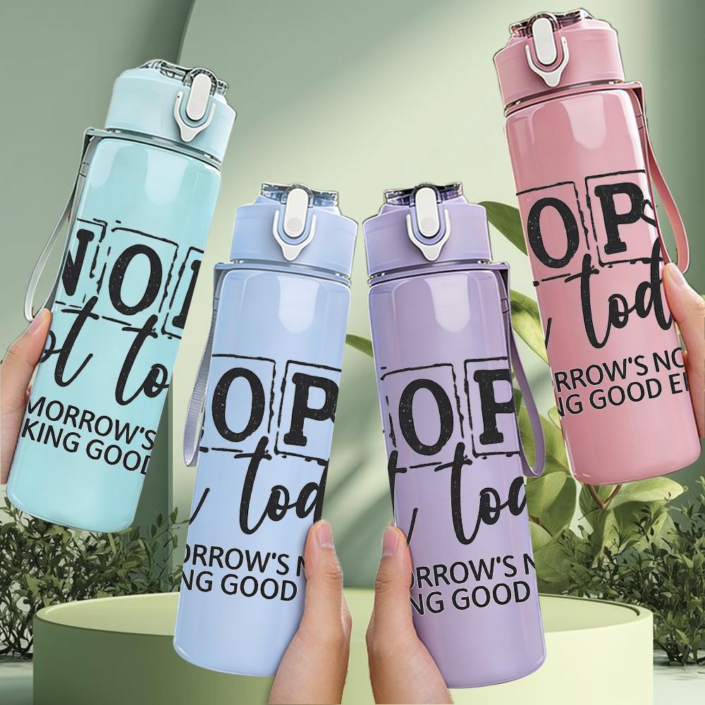 1PC Nope Not Today Sarcastic Slogan Print 750ml Color Plastic Sports Water Bottle Leakproof Flip Straw Lid Suitable for Sports Office Home Use
