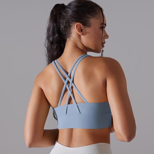 U-neck Crisscross Straps Sports Bra Women Push Up Workout Athletic Yoga Brassiere Padded Straps Backless Gym Crop Tank Tops
