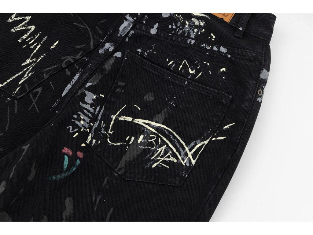 Unisex American Graffiti Print Wide-Leg Jeans - Niche Fashion