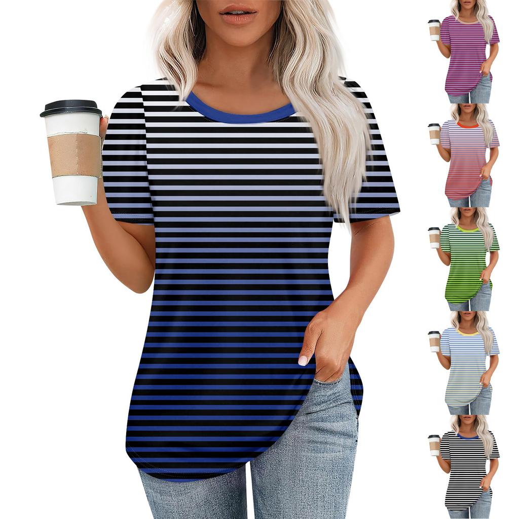 Women's Fashionable Casual Short Sleeve Print Round Neck Pullover Top