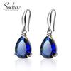 Женские серьги SODROV с синим сапфиром и цирконом