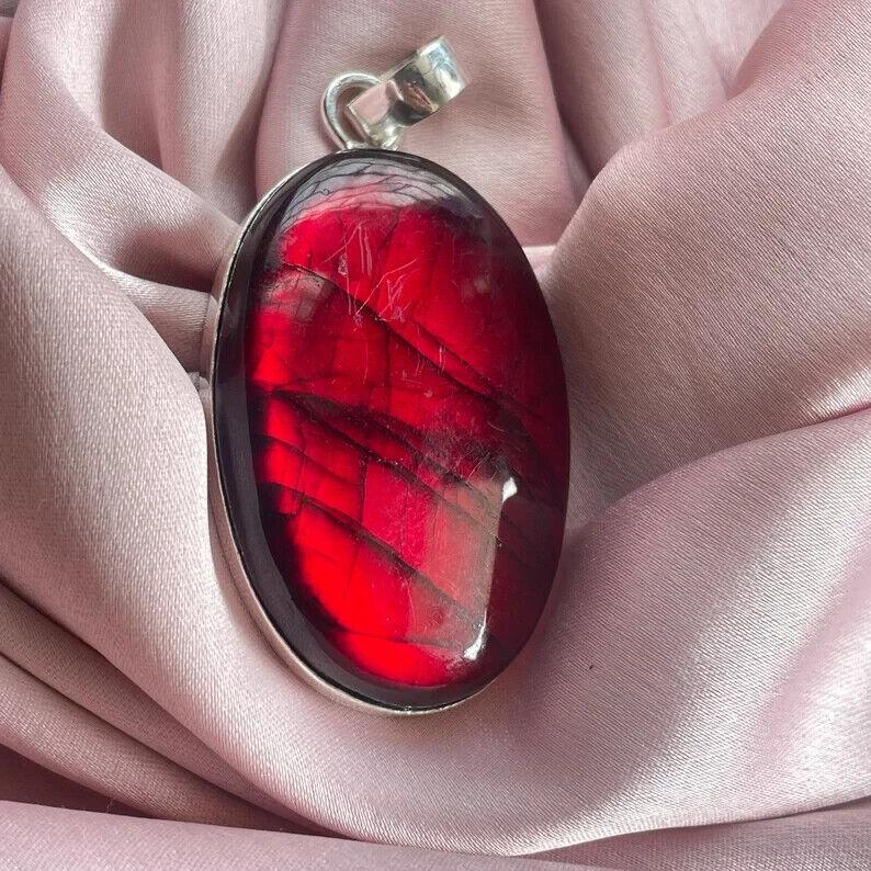 Серебряное ожерелье из стерлингового серебра 925 пробы с натуральным красным гранатом и драгоценным камнем