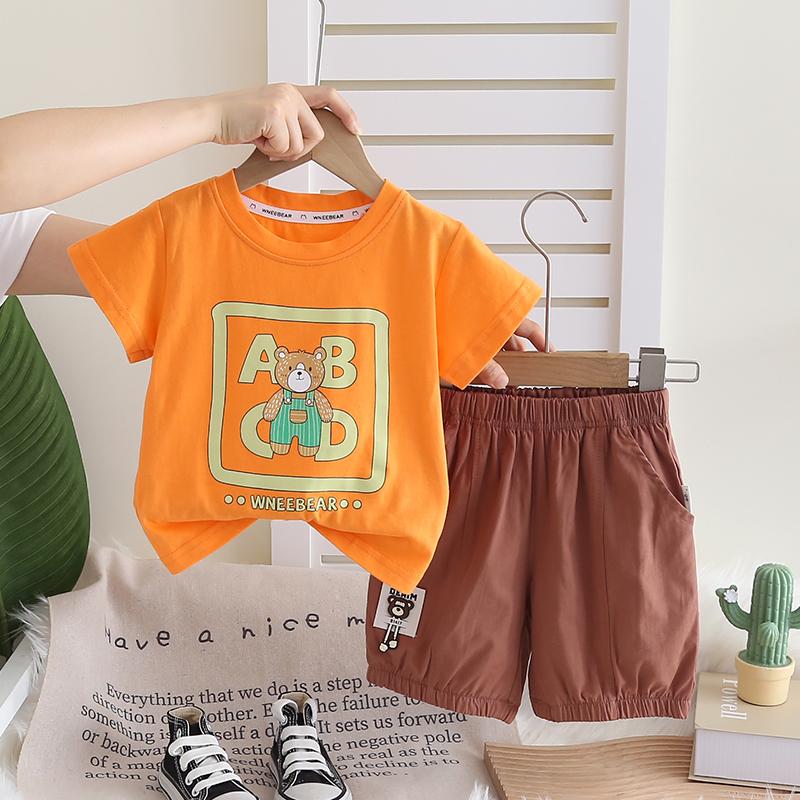 Комплект для мальчиков от 0 до 5 лет Детская футболка с короткими рукавами и круглым вырезом Повседневный комплект из двух предметов: топ и шорты с рисунком для мальчиков