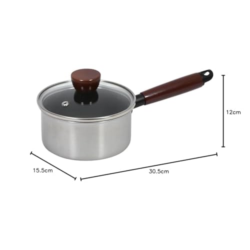 Pearl Metal HC-206 14cm Saucepan with Glass Lid, Induction Compatible, Double-Layered Diamond-Coated Steel, Lightweight, Durable, Fast Cook