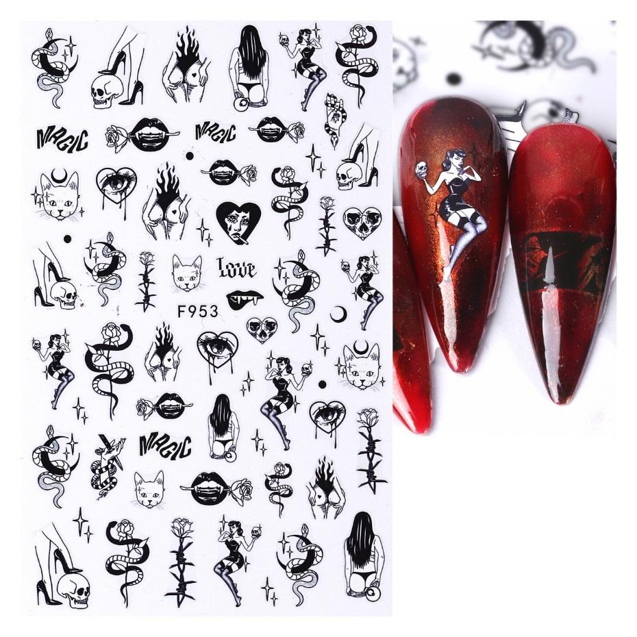 Nail Sticker 3D Liner Dark Butterfly Skull Flower Transfer Beautiful Decals Decoration Nail Art Accessories DIY Design