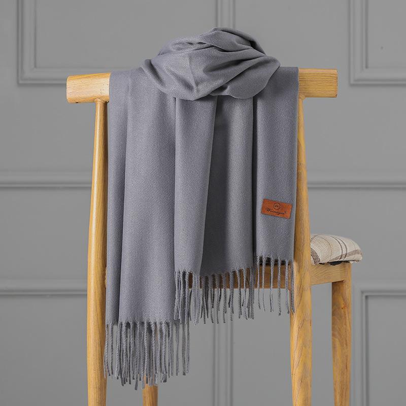 Cashmere Scarf Women's Autumn and Winter Solid Color Tassel Shawl Thickened Warm Scarf