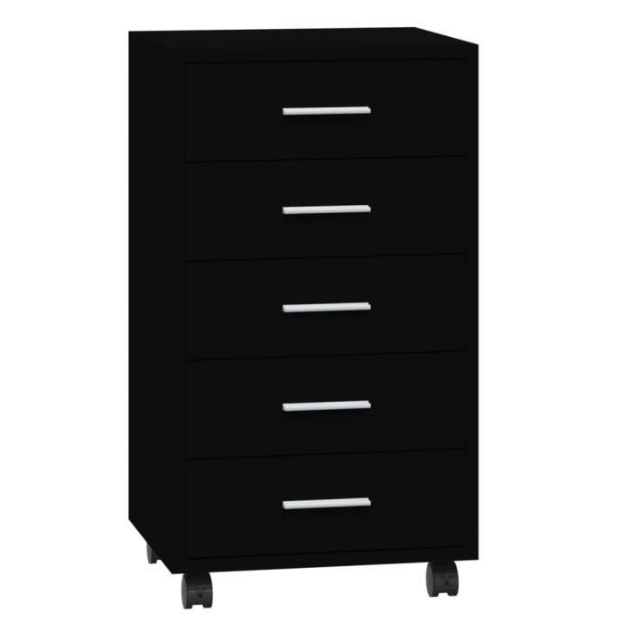 342671 vidaXL Drawer Cabinet with Wheels Black Engineered Wood