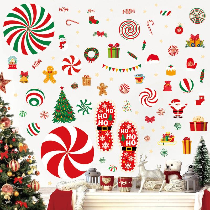 Christmas wind candy party wall decoration wall sticker self-adhesive floor sticker festive atmosphere gingerbread man window sticker