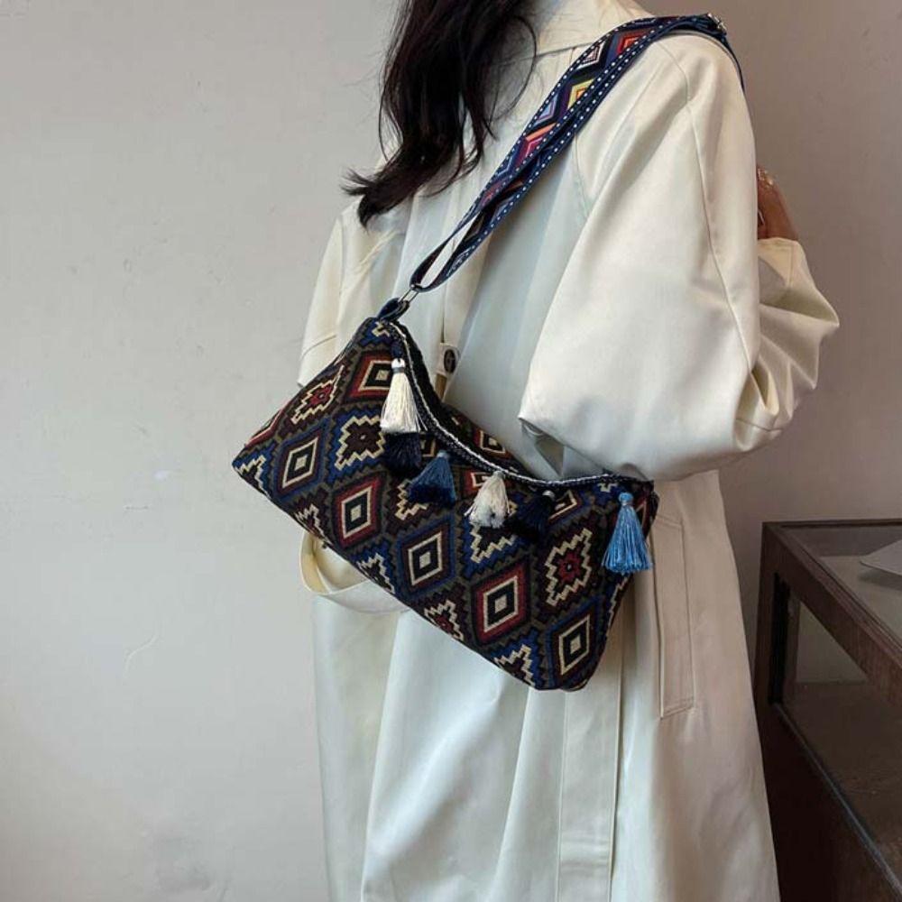 Плетеная сумка с бахромой, сумка через плечо, большая вместимость, сумка-тоут в стиле бохо, этнические сумки через плечо для женщин