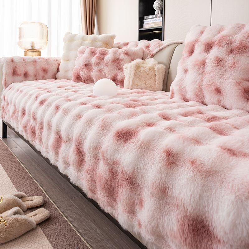 Градиентный цветной плюшевый чехол для дивана с изображением кролика, противоскользящая подушка для дивана, зимний толстый универсальный чехол для дивана, ткань, чехлы для диванов, коврик
