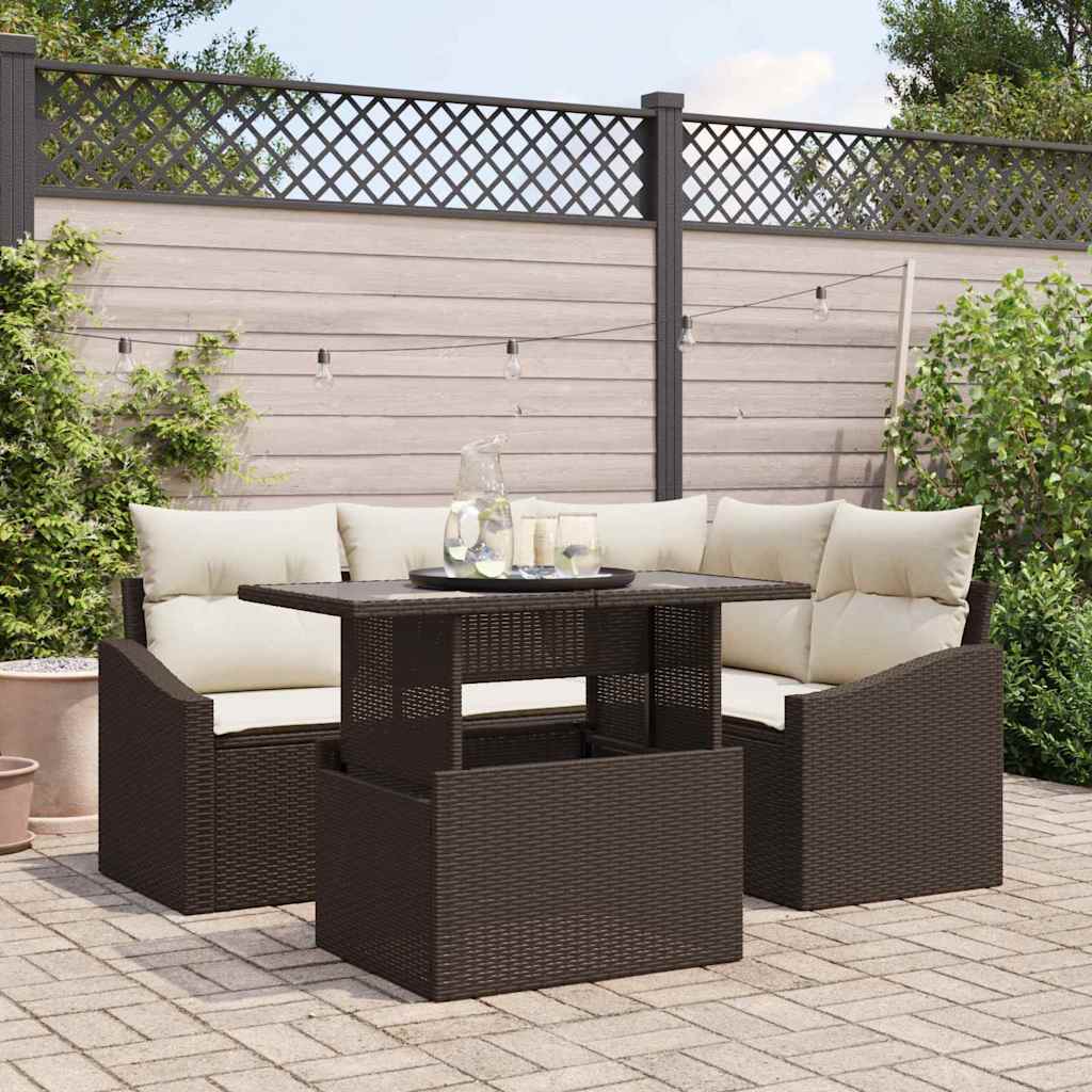 Garden Sofa Set 5 Pieces Brown and Cream Poly Rattan