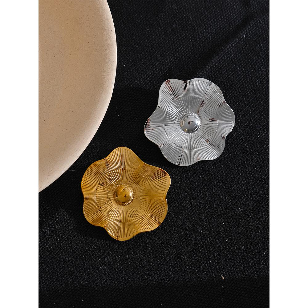 Eetit New Stainless Steel Metal Flower Brooches Statement Corsage Costume Accessories Jewelry Charm Bijoux for Women Wholesale