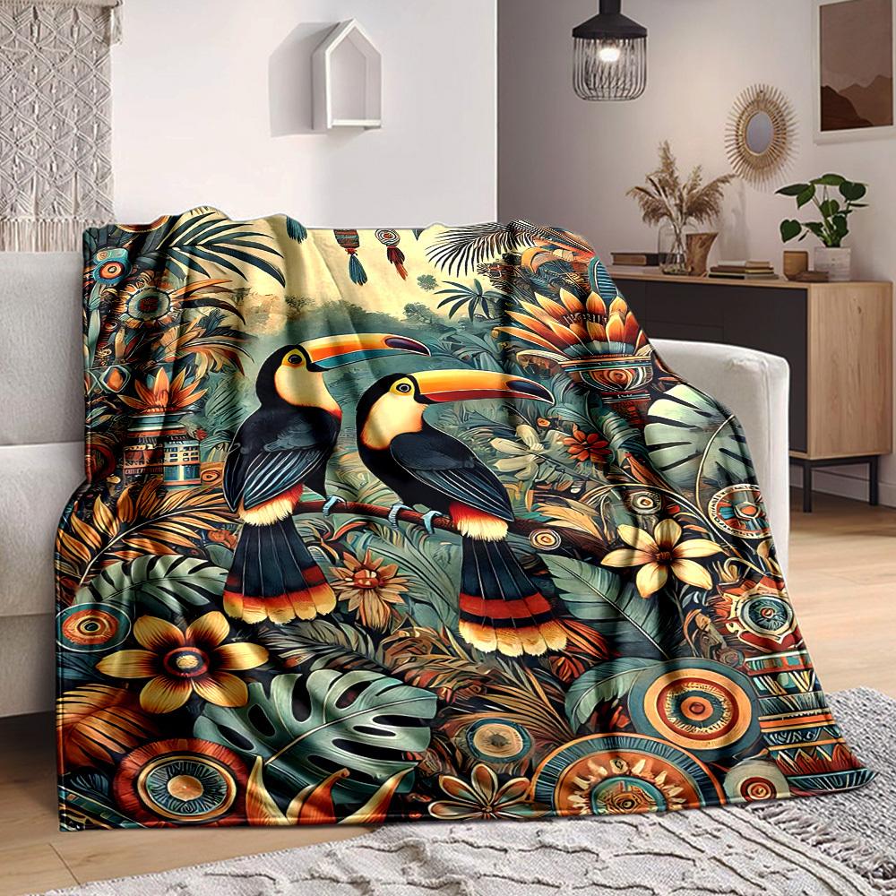 1pc Tropical Birds Blanket, Lightweight Flannel Throw Blanket For Sofa, Bed, Travel, Camping, Living Room, Office, Couch, Chair, And Bed