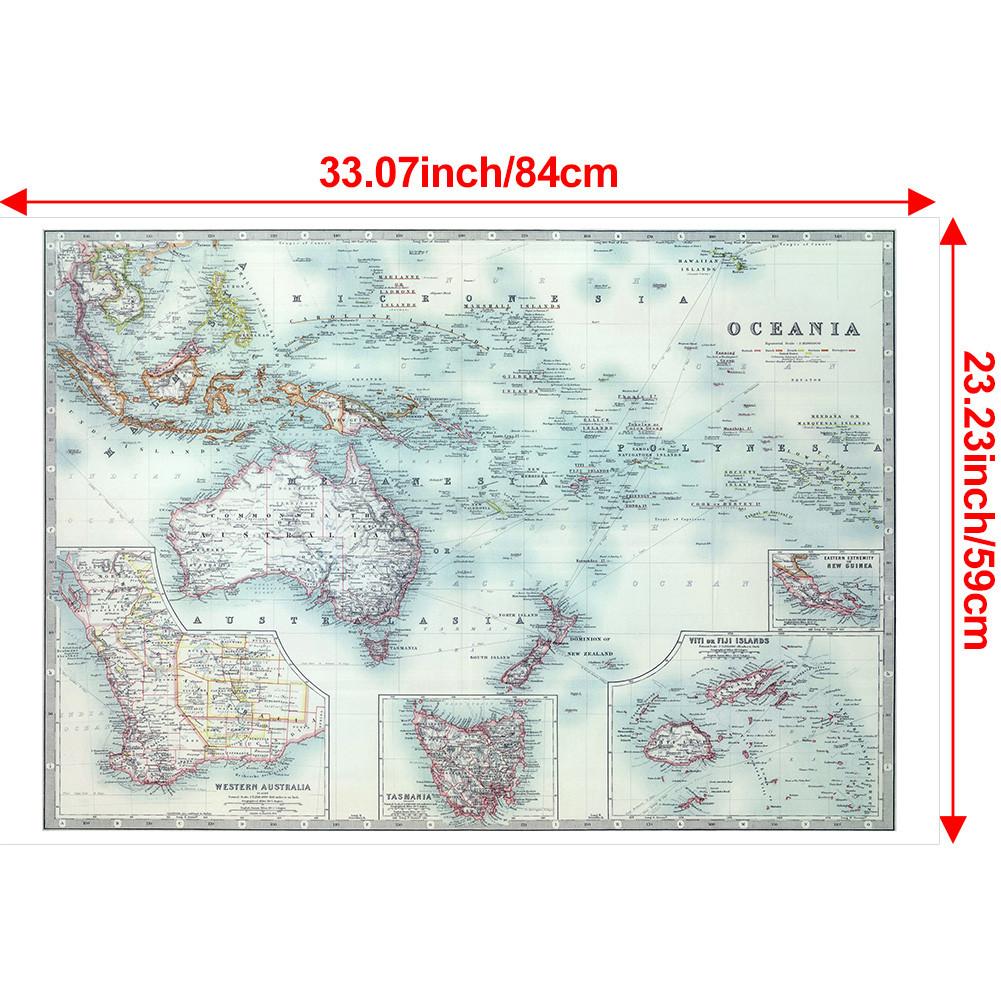 Английская версия - Винтажная картина с картой Океании, настенный плакат, школьные принадлежности для путешествий, подарок, образовательное настенное искусство, декор для стен с картой