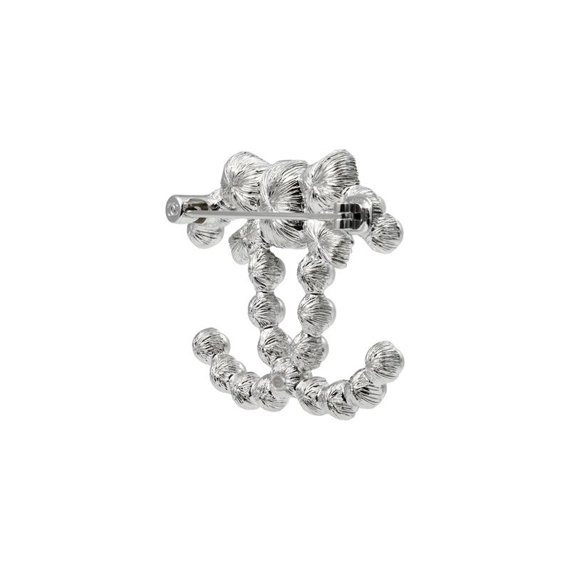 Chanel Брошь-кристалл с инкрустацией двойного C 23K, мужская и женская, парный стиль, серебро